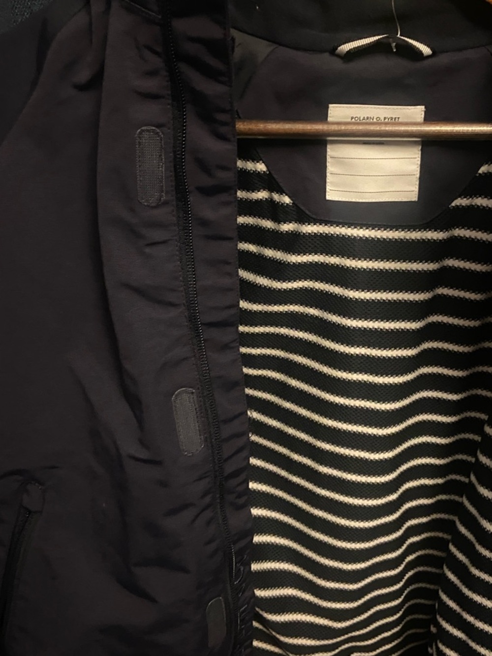 Polarn O. Pyret Navy Reflective  Raincoat with Black & White Striped Lining
